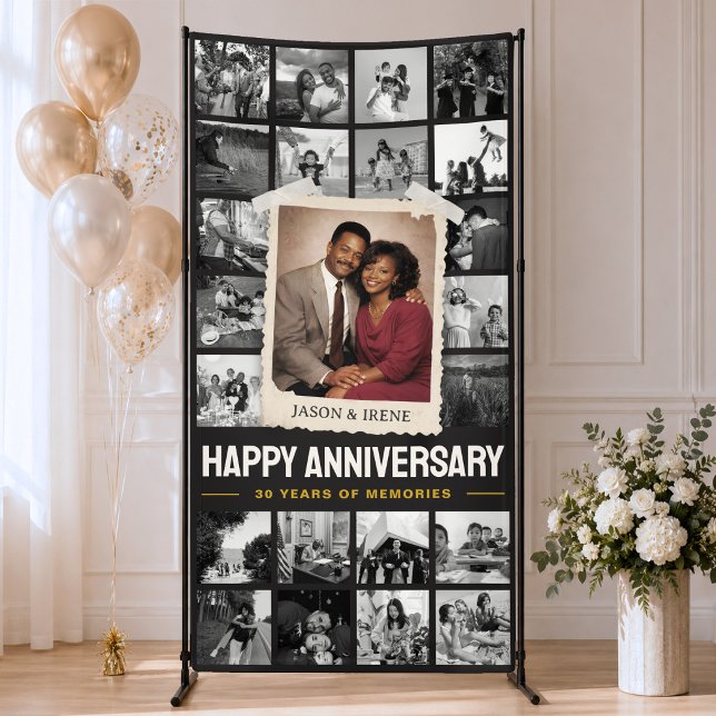 Bannière personnalisée d'anniversaire, Collage de  (Custom Anniversary Banner, Retro Photo Collage 4x8 Banner)