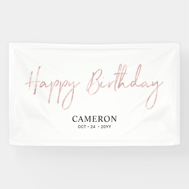 Bannière personnalisée d'anniversaire minimal Rose (Horizontal)
