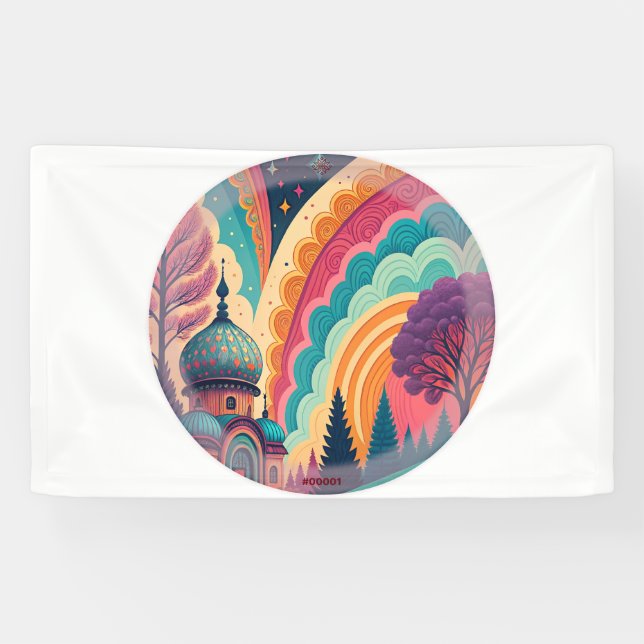 Bannière personnalisée de dôme de fantaisie arc-en (Horizontal)