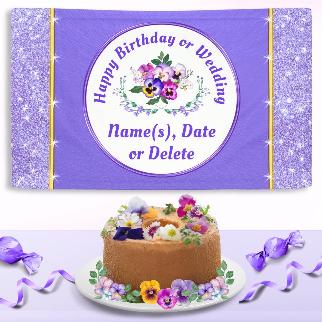 Bannière personnalisée de joyeux anniversaire avec (Pansy Birthday, Banner. Pansies Wedding or any Pansy Birthday Decorations. Purple Birthday Banner.)