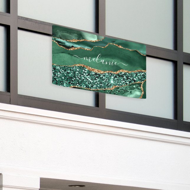 Bannière personnalisée en marbre vert agate doré p (Bâtiment extérieur)