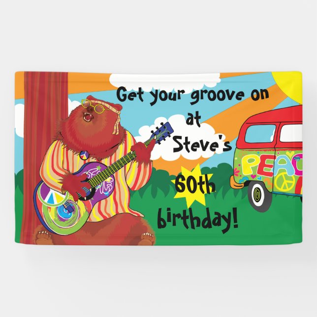 Bannière personnalisée Groovy Guitar Bear (Horizontal)
