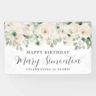 Bannière personnalisée Joyeux Anniversaire Blanc F