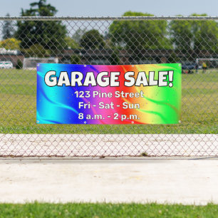 Bannière personnalisée VENTE DE GARAGE Arc-en-ciel