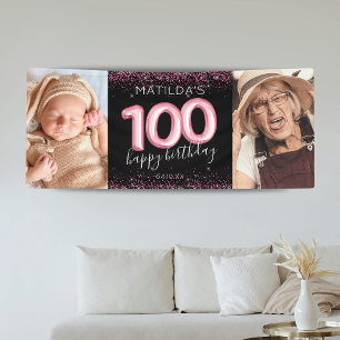 Bannière photo du 100e anniversaire noir rose joye