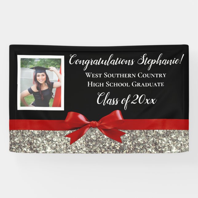 Bannière photo Parties scintillant argent rouge Si (Horizontal)