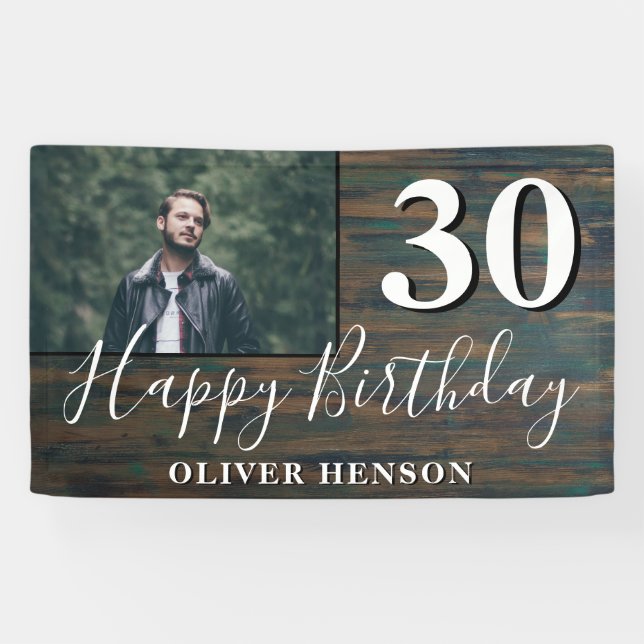 Bannière photo Rustic Wood 30th Birthday Party (Horizontal)