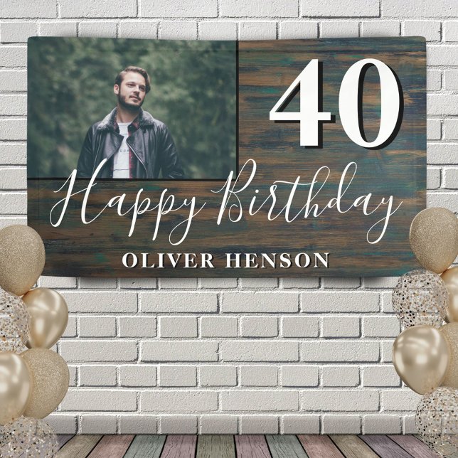Bannière photo Rustic Wood 40th Birthday Party (Créateur téléchargé)