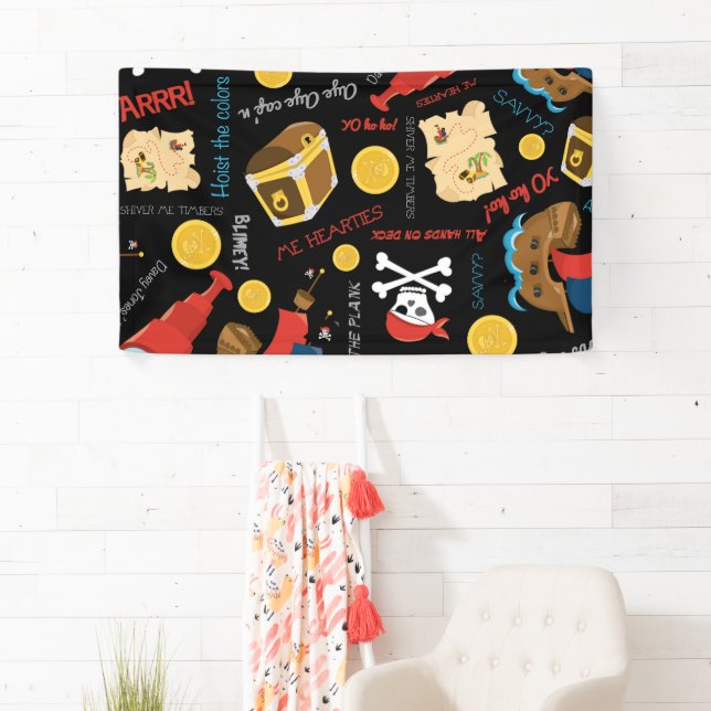 Bannière pirate de la fête de l'île au trésor noir (En situation)