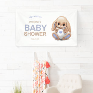 Bannière pour baby shower avec mignon lapin peluch