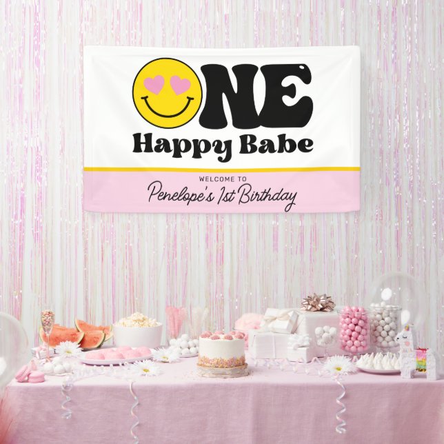 Bannière Premier Anniversaire Bébé Heureux Rose Ja (Fête)