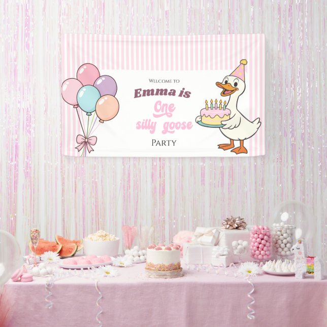 Bannière Premier Anniversaire Fille Canard Rose Un (Fête)