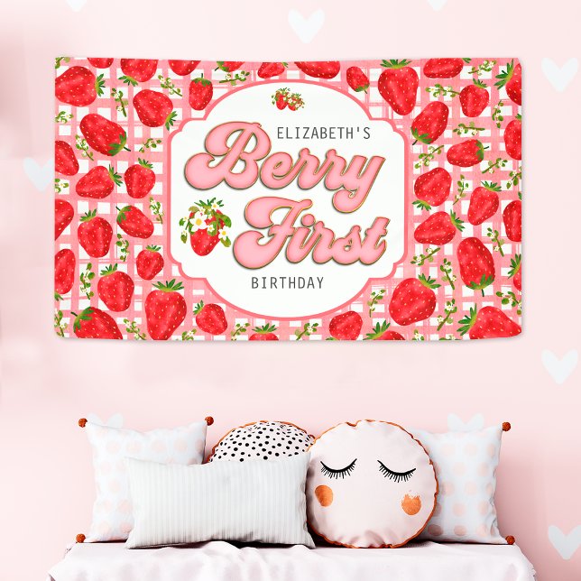 Bannière Premier Anniversaire Fruité Motif Fraise  (Créateur téléchargé)