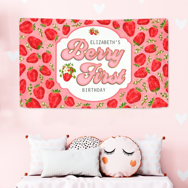Bannière Premier Anniversaire Motif Fraise Rouge B (Créateur téléchargé)