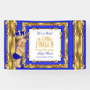 Bannière Prince Baby shower Royal Blue Gold Brunet