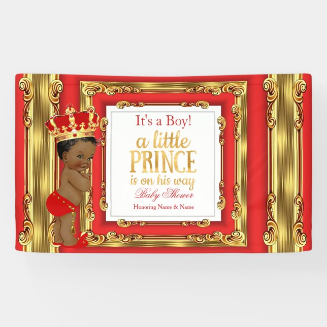 Bannière Prince Bébé Fête Royale Rouge Or Ethnique (Horizontal)