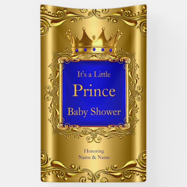 Bannière Prince Bébé Shower Bleu Or 2 (Vertical)