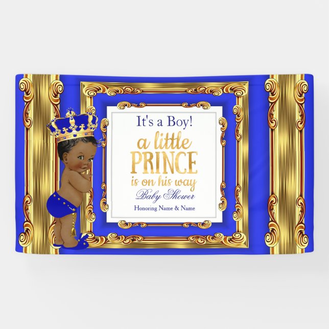Bannière Prince Bébé Shower Bleu Royal Or Ethnique (Horizontal)