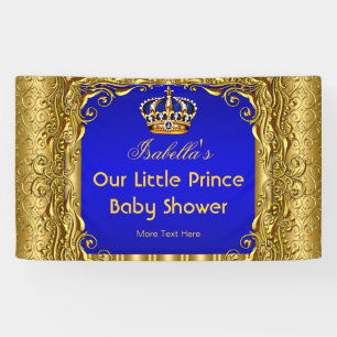 Bannière Prince Royal Bébé Fête Bleu Couronne Doré