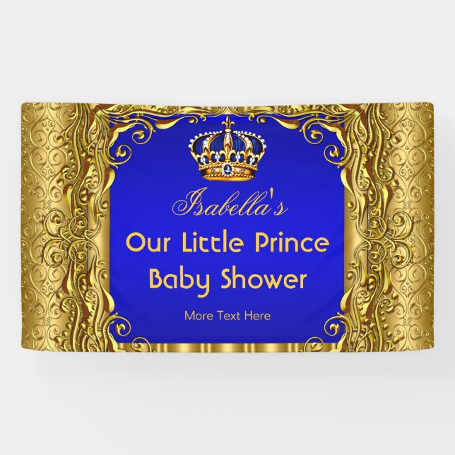 Bannière Prince Royal Bébé Fête Bleu Couronne Doré (Horizontal)