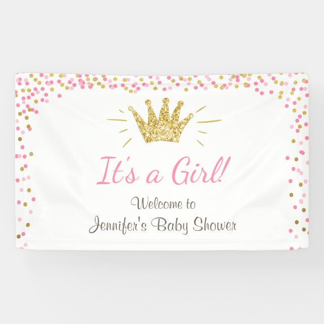 Bannière Princess Baby shower Royal Pink Gold Girl (Horizontal)