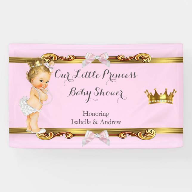 Bannière Princesse Baby Shower Rose Blanc Or Blond (Horizontal)