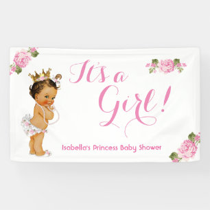 Bannière Princesse Baby Shower Rose Floral Brunett