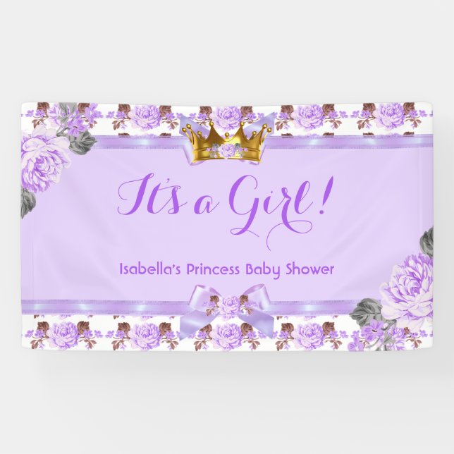 Bannière Princesse Baby shower violet Roses florau (Horizontal)