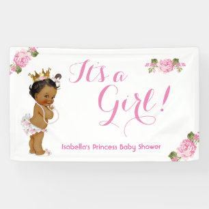 Bannière Princesse Ethnique Baby Shower Fleurs Ros