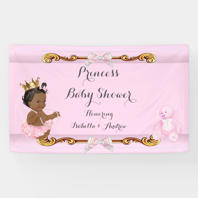 Bannière Princesse Ethnique Fille Baby Shower Rose (Horizontal)