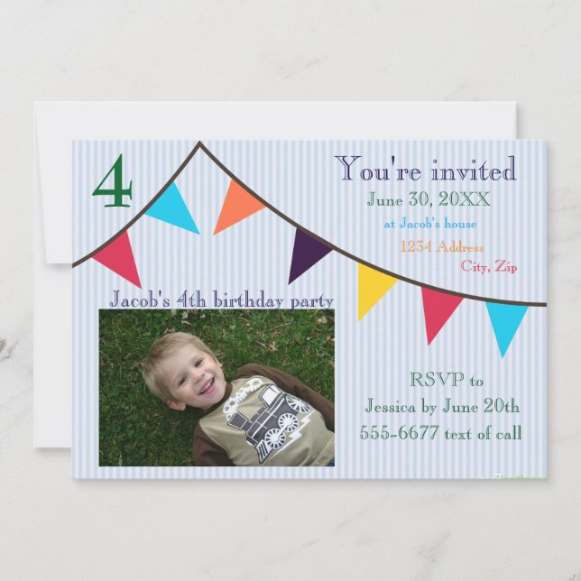 Bannière rayée bleue pour invitation d'anniversair (Devant)