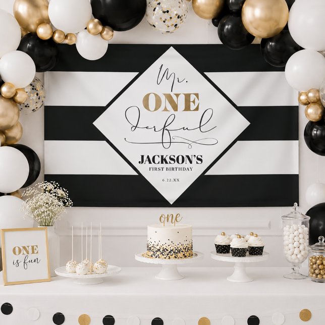 Bannière rayée noir et blanc M. Onederful (Mr. Onederful Black and White Striped Banner)