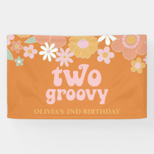 Bannière rétro florale deux groovy pour 2e anniver