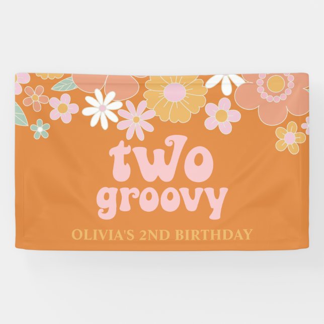 Bannière rétro florale deux groovy pour 2e anniver (Horizontal)