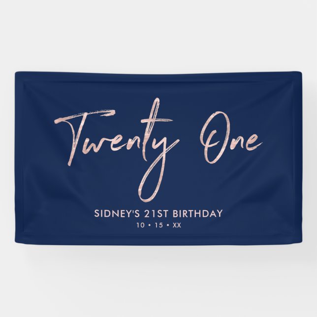 Bannière rose Gold & Navy Blue 21e anniversaire (Horizontal)