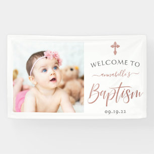 Bannière Rose Gold Photo Girl Baptism Welcome