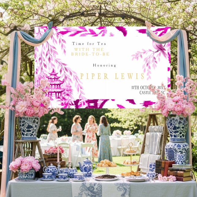 Bannière rose « Time for Tea with the Bride -to-be (Time for Tea with the Bride -to-be Pink Banner)