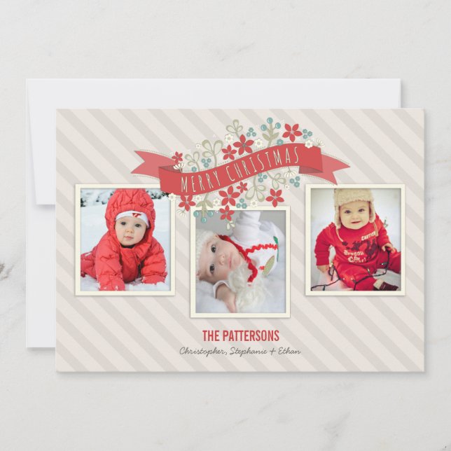 Bannière rouge Joyeux Noël 3 Carte photo (Devant)