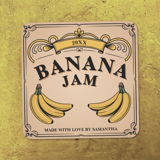 Bannière Ruban - Autocollant Étiquette de Confitur (Ribbon Banner - Vintage Banana Jam Label Sticker)