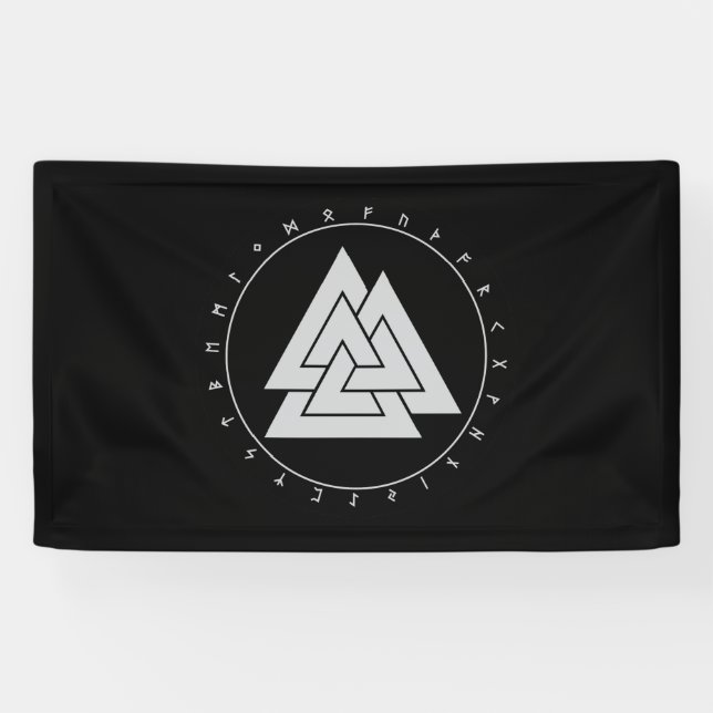 Bannière Runes Cercle Valknut (3'x5') (Horizontal)