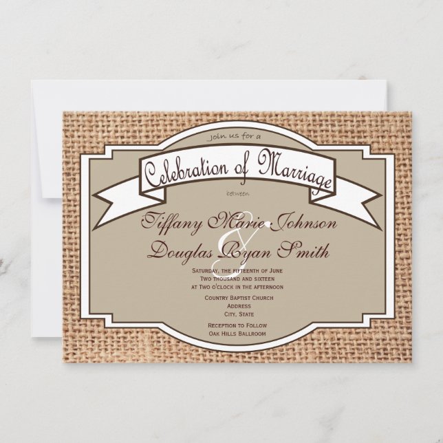 Bannière Rustique Burlap Imprimer Invitations Mari (Devant)