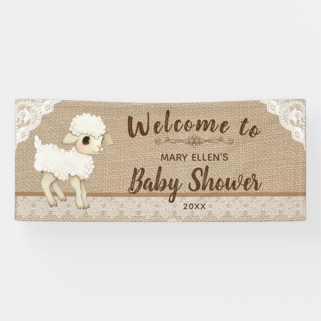 Bannière Rustique Burlap Little Lamb Baby shower (Horizontal)