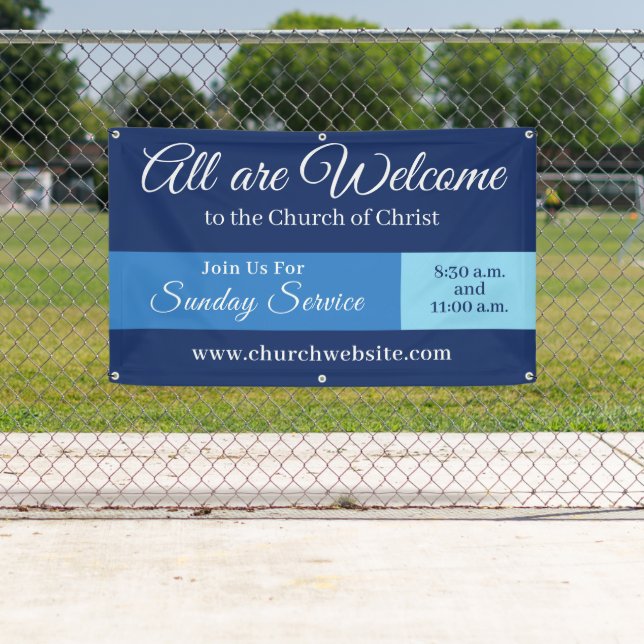 Bannière suspendue de bienvenue d'église (En situation)