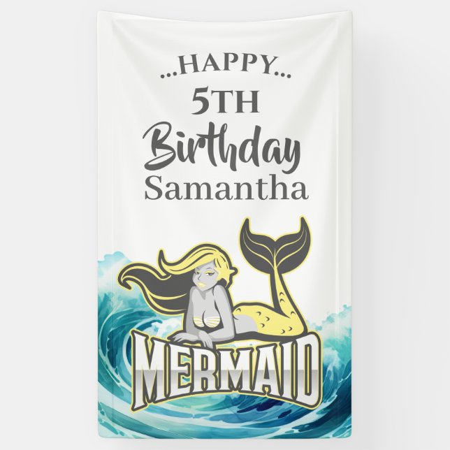 BANNière THÈME JAUNE DE SURF POUR FÊTE DE LA SIREN (Vertical)