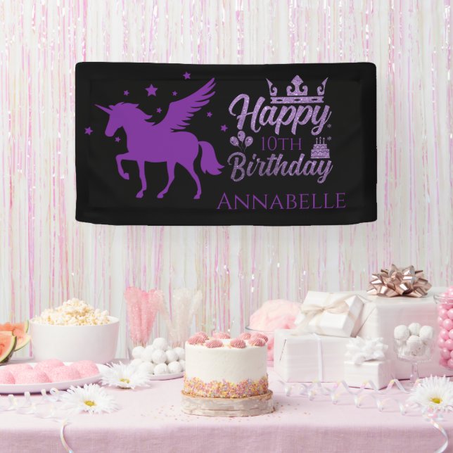 Bannière Unicorn personnalisée "Joyeux anniversair (Fête)