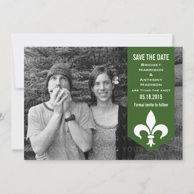 Bannière verte Chic Flourish Save the Date Invitat (Devant)