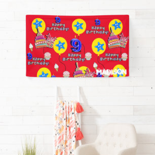 Bannière Vinyl, Bannière Joyeuse 9e Anniversaire, 