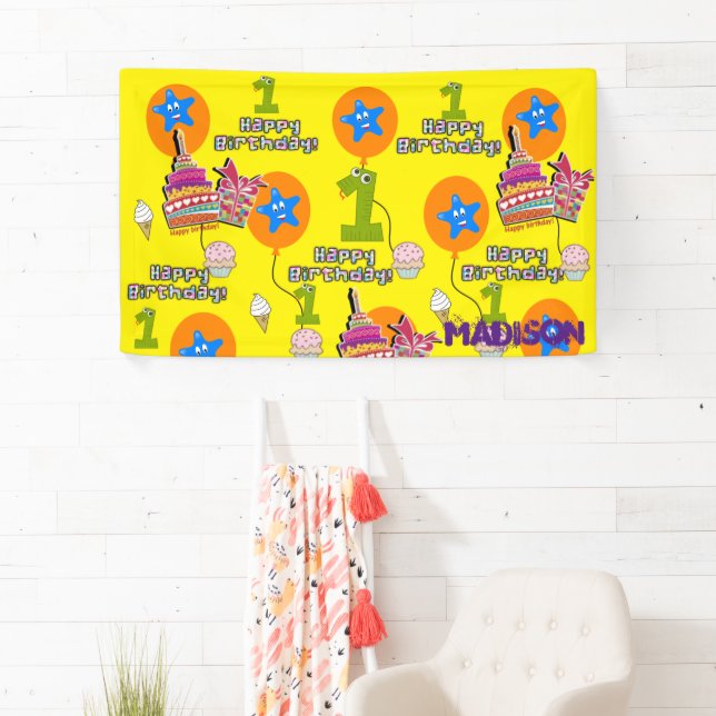 Bannière Vinyl, Bannière Joyeuse Premier Anniversa (En situation)