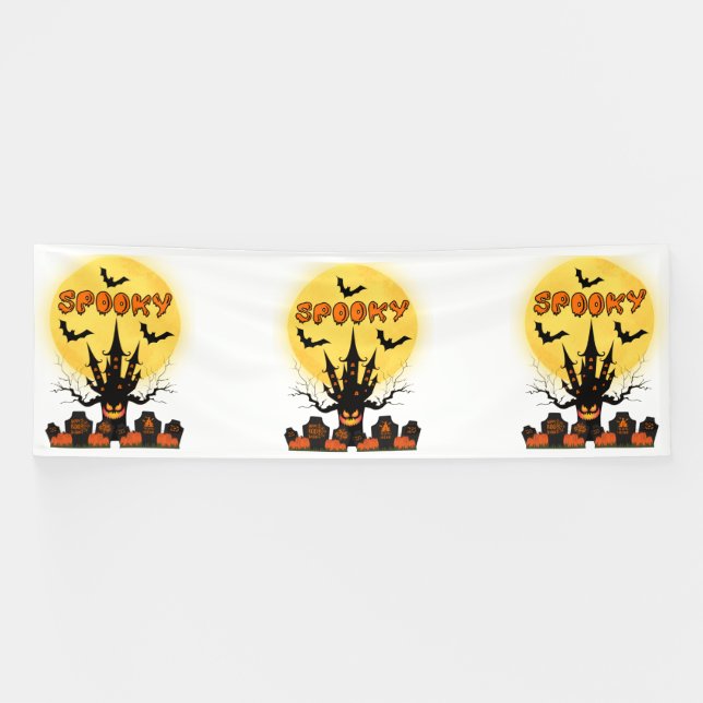 Bannière vinyle 4x12 pour lune d'Halloween effraya (Horizontal)