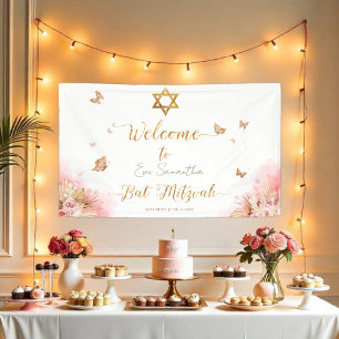 Bannières d'Affiche de bienvenue Bat mitzvah rose